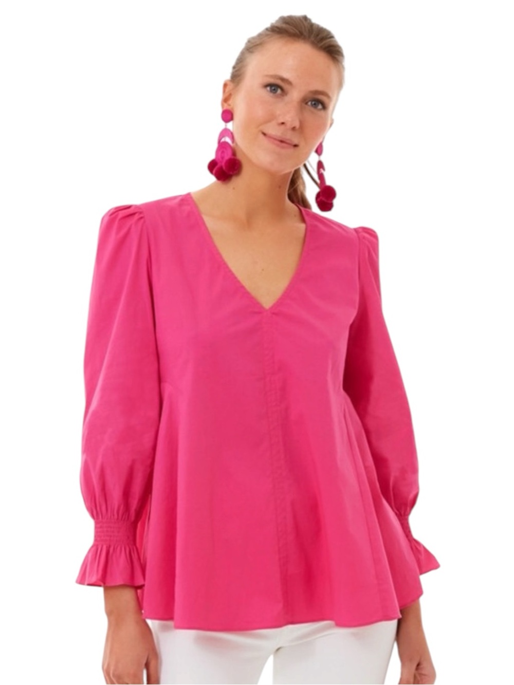 Tuckernuck Pomander Place Easton VNeck Blouse in Hot Pink